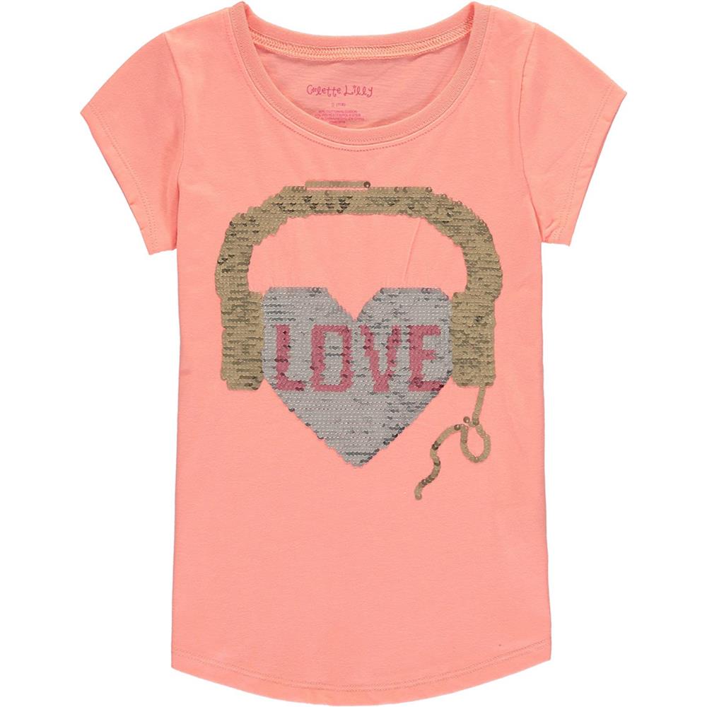 Colette Lilly Girls 4-6X Heart Phones Sequin Shirt