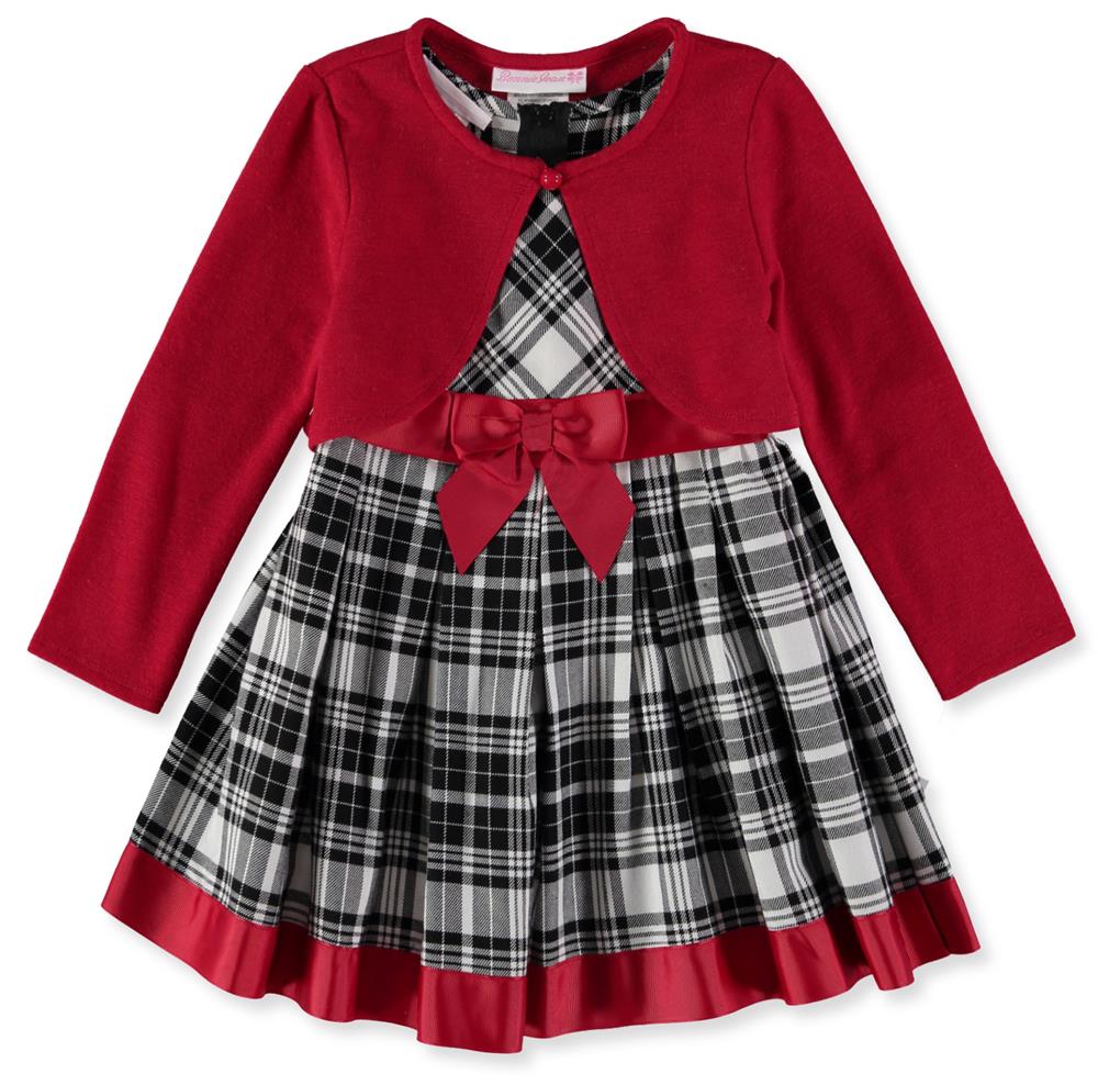 Bonnie Jean Girls 12-24 Months Plaid Dress with Cardigan