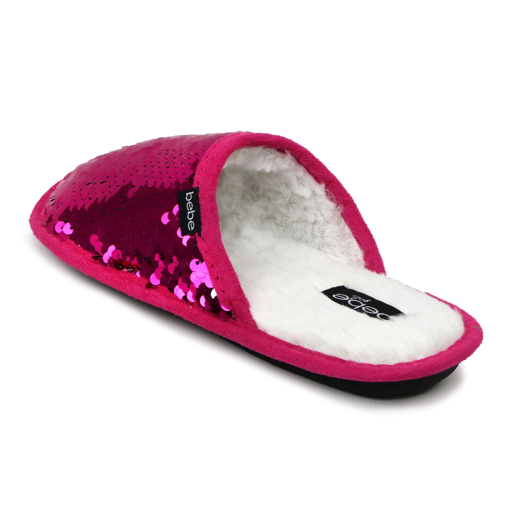 Bebe Girls Plush Flip Sequin Slippers (Little Kid)