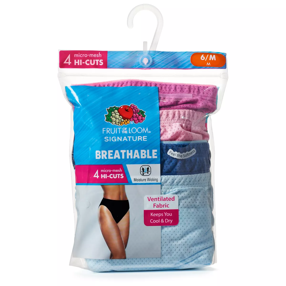 Fruit of the Loom Womens Signature Breathable 4-Pack Hi Cut Panties