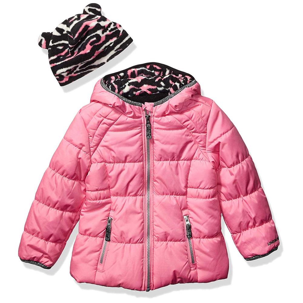 London Fog Girls Zebra Puffer Jacket with Hat