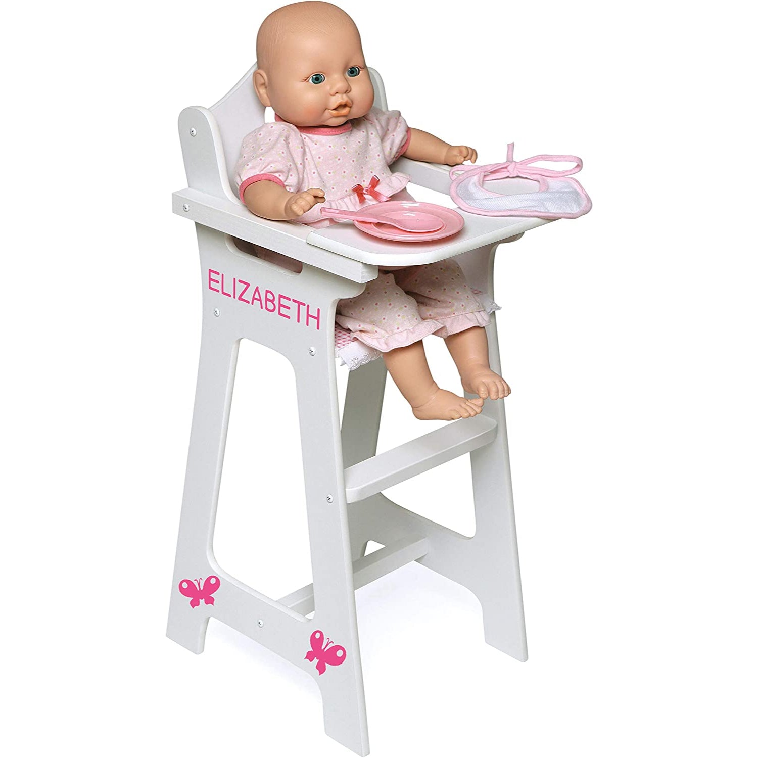 Badger Basket White Doll High Chair with Plate, Bib, and Spoon