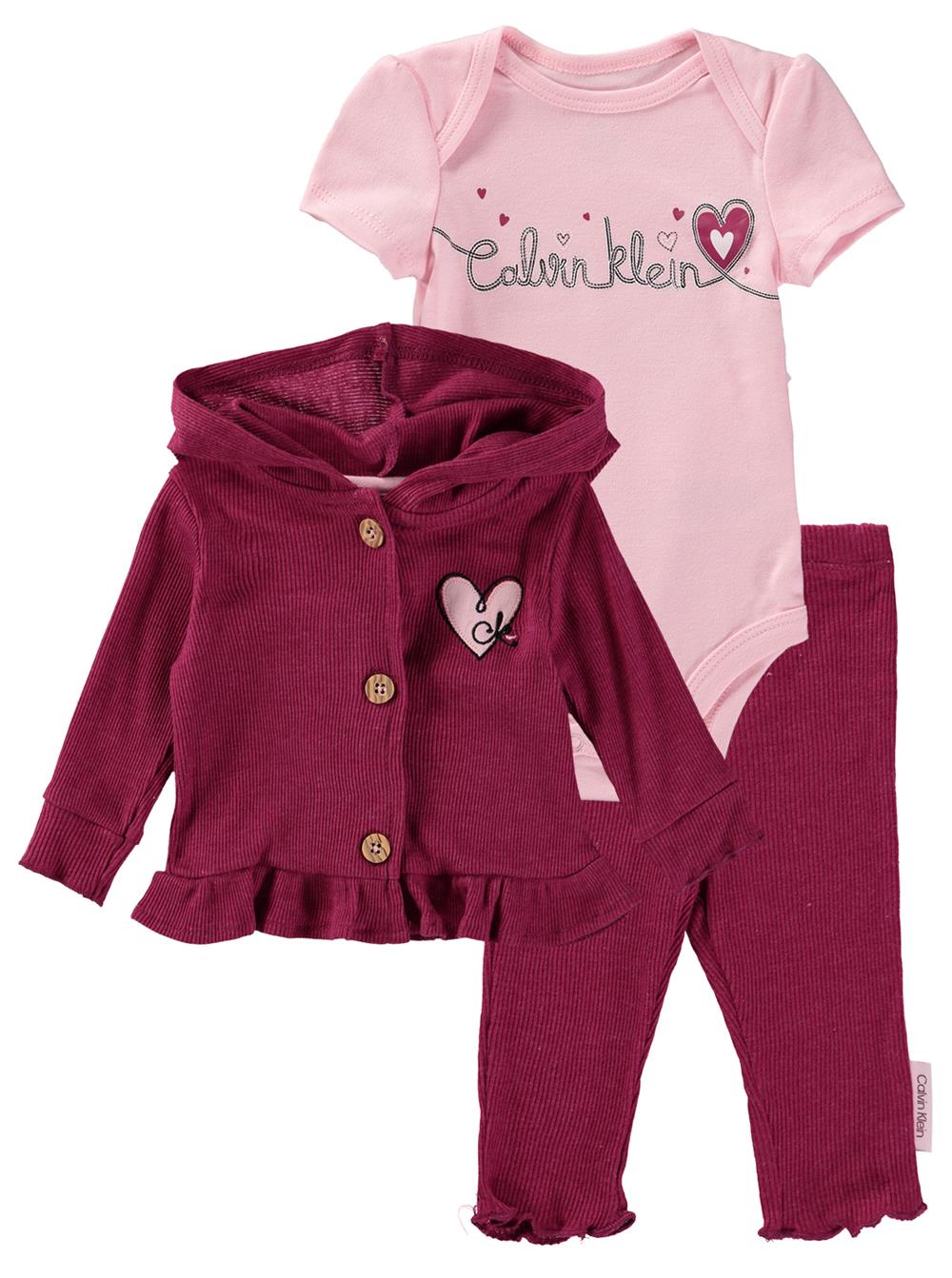 Calvin Klein Girls 0-9 Months 3-Piece Heart Jacket Set