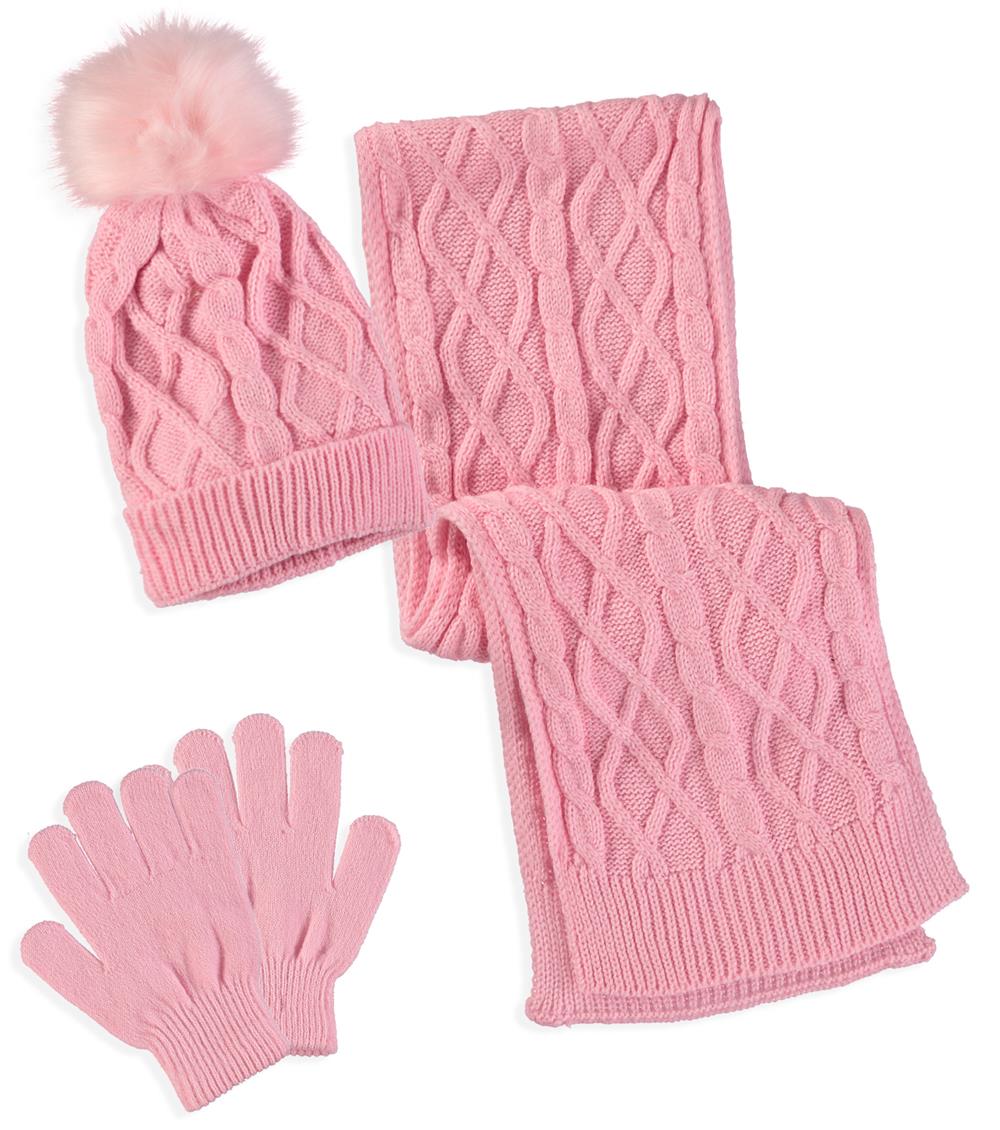 Connex Gear Womens Hat, Glove and Cable Scarf 3-Piece Set