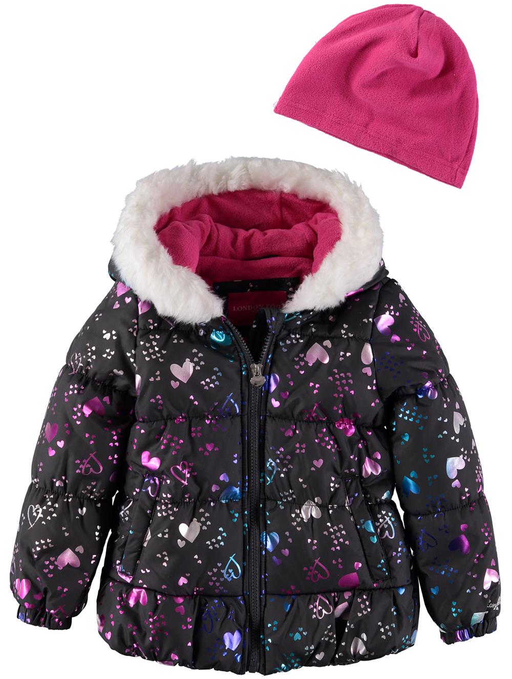 London Fog Girls 4-6X Heart Foil Puffer