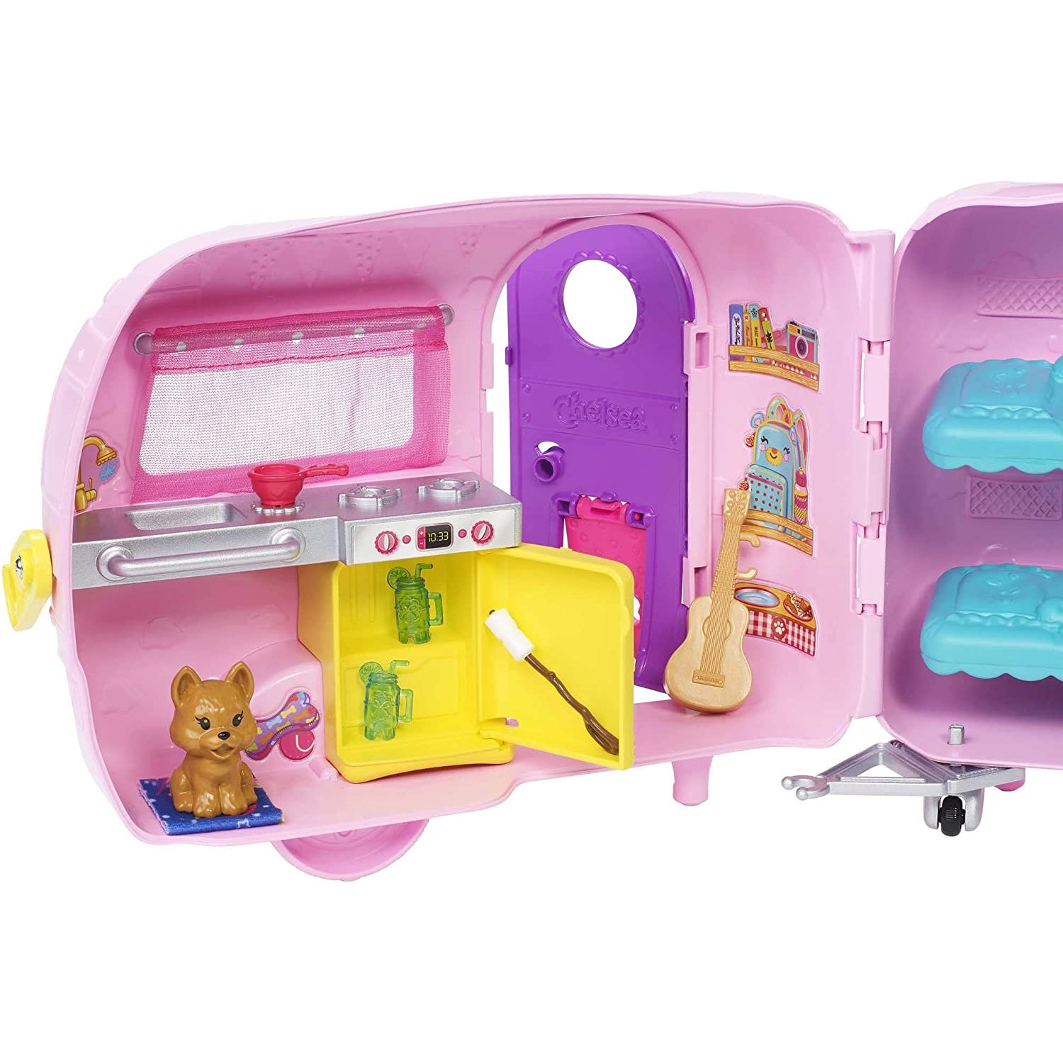 Mattel Barbie Club Chelsea Mattel Barbie Club Chelsea Toy Car & Camper Playset, Blonde Chelsea Small Doll, Puppy & 10+ Accessories, Unhitch & Open for Campsite