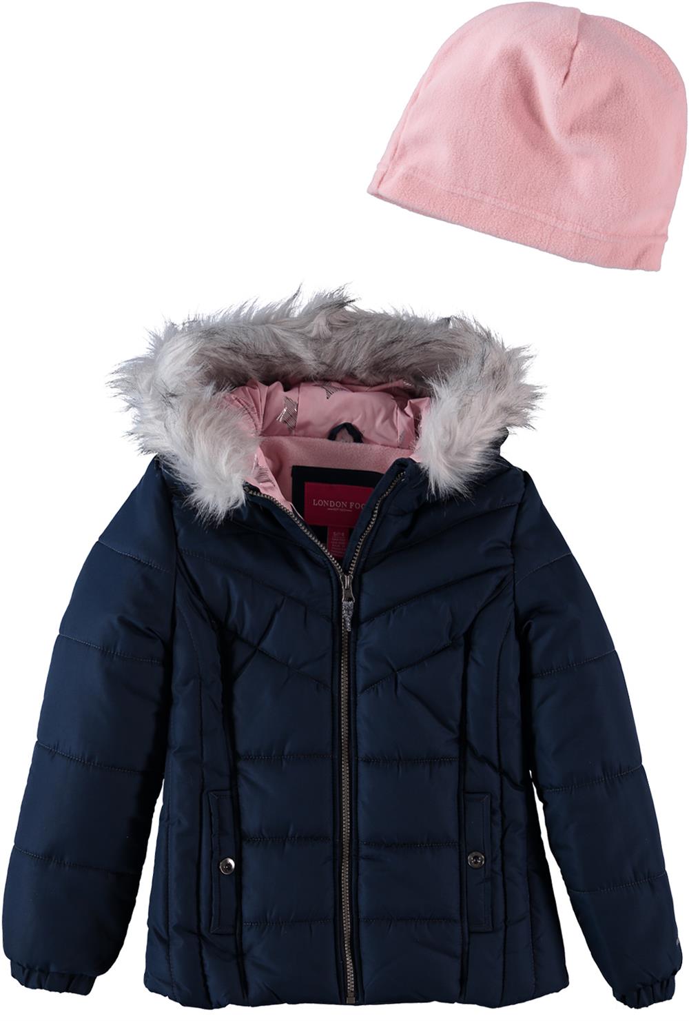 London Fog Girls 7-16 Bubble Jacket with Fleece Hat