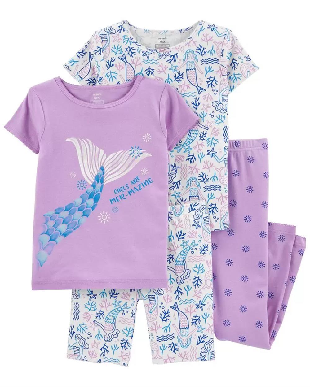 Carters Girls 4-14 4-Piece Mermaid 100% Snug Fit Cotton PJs