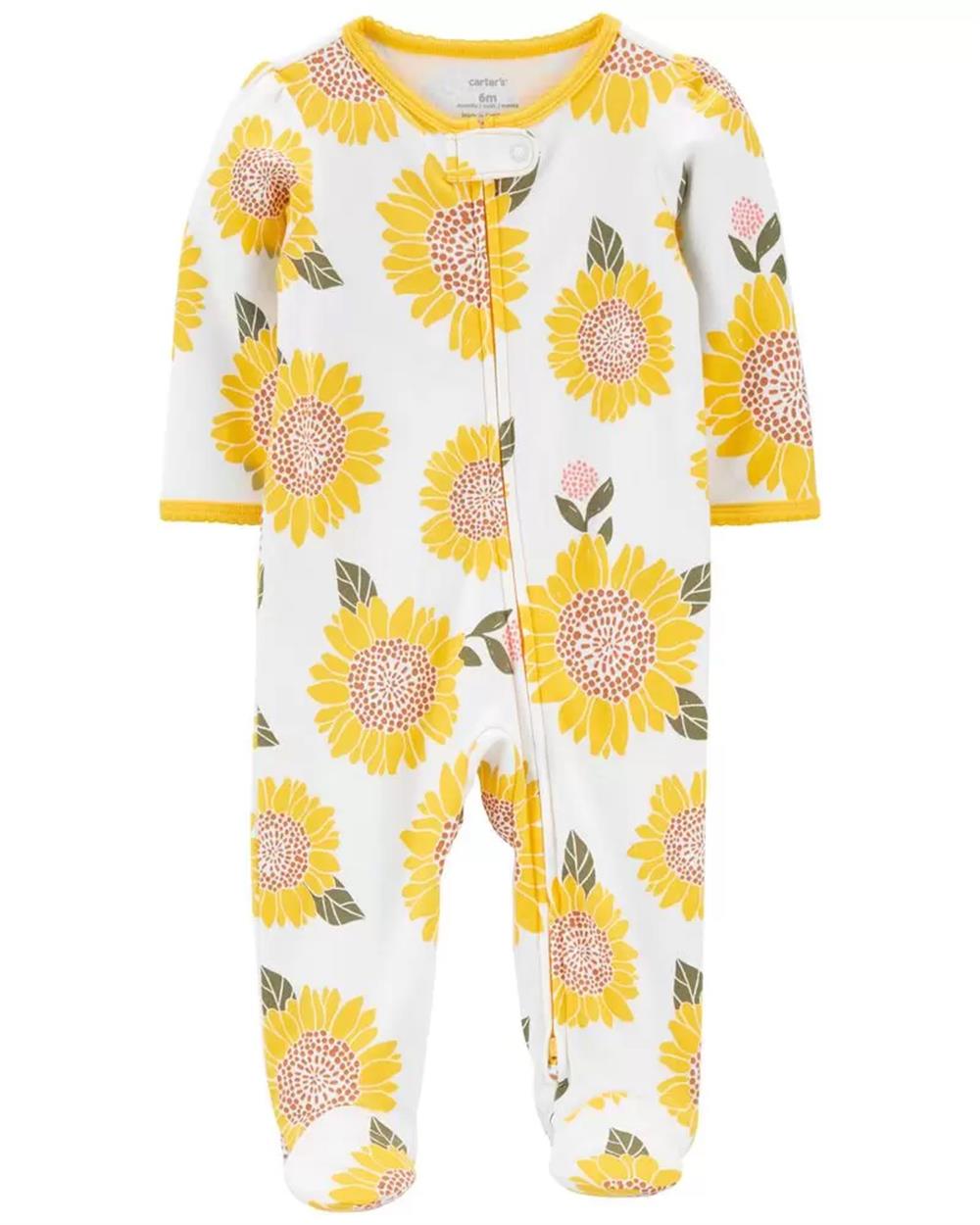 Carters Girls 0-9 Months Sunflower 2-Way Zip Footie Sleep & Play