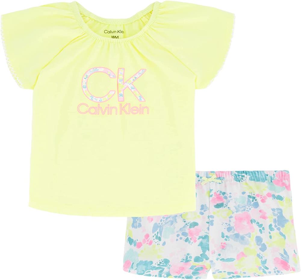 Calvin Klein Girls 0-9 Months 2-Piece Floral Short Set