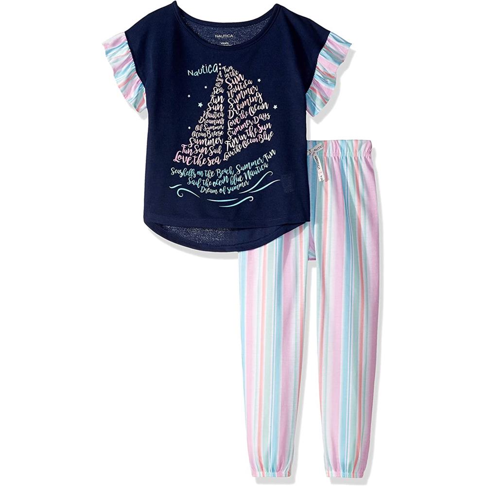 Nautica Girls 4-6X Short Sleeve 2-Piece Pajama Set