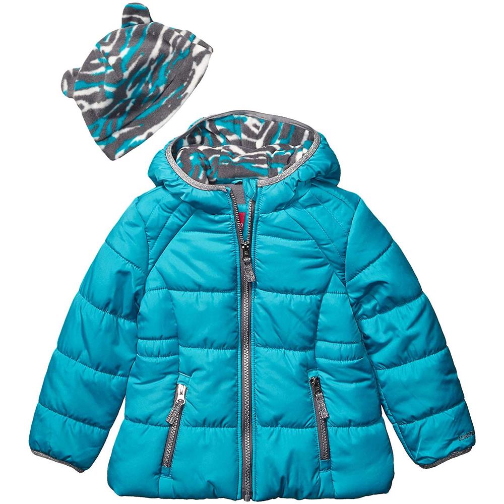 London Fog Girls Zebra Puffer Jacket with Hat