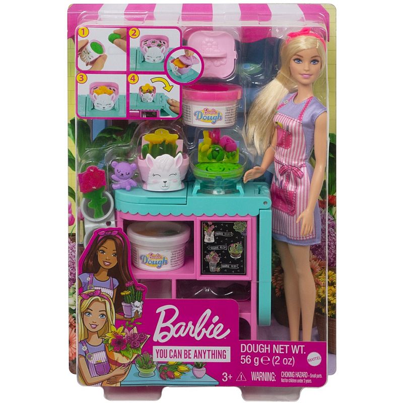 Mattel Barbie Florist Playset with 12-in Blonde Doll, Flower-making Station, 3 Dough Colors, Mold, 2