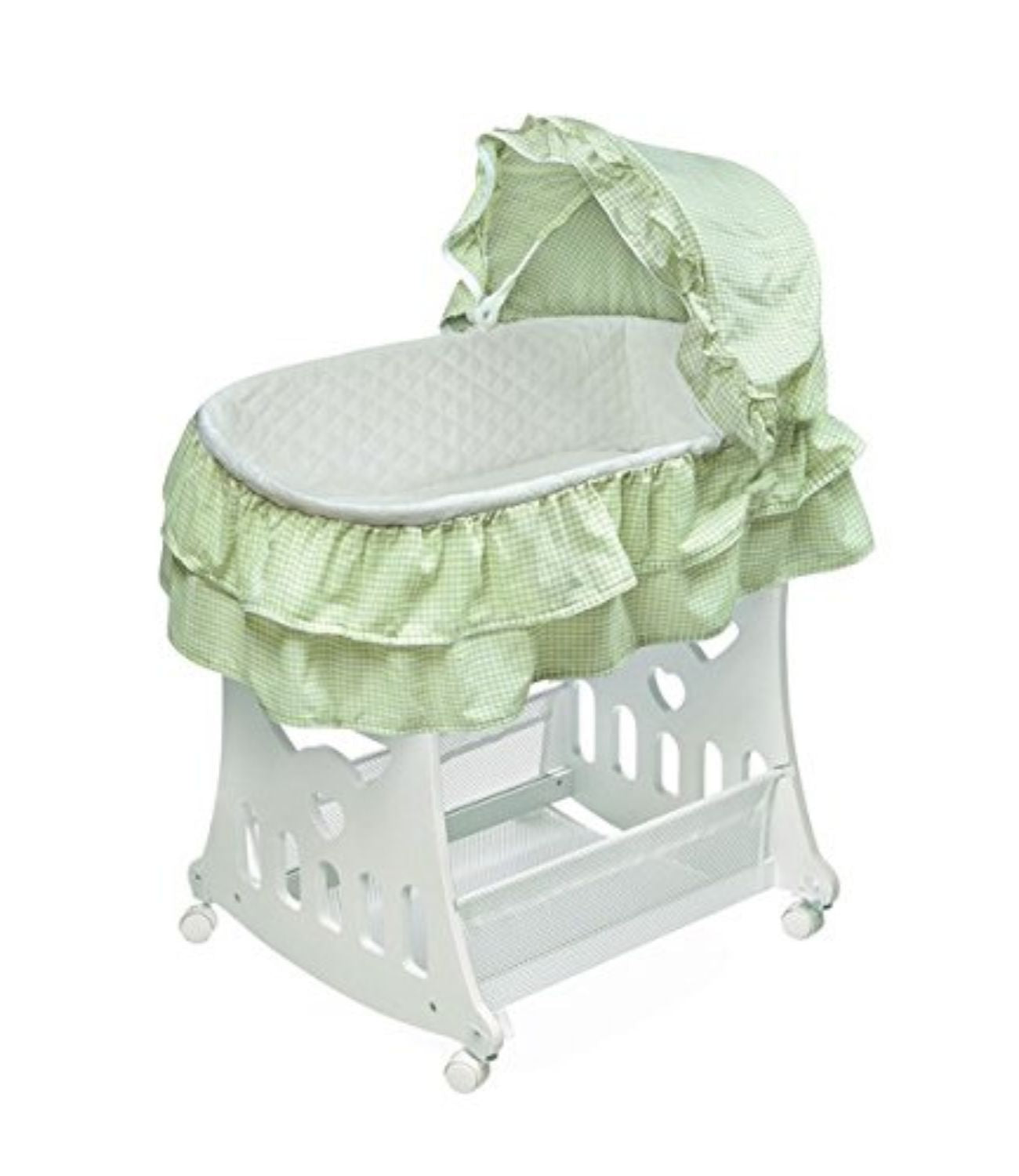 Badger Basket Badger Basket Portable Bassinet & Cradle with Toy Box Base, Sage Waffle Ruffled