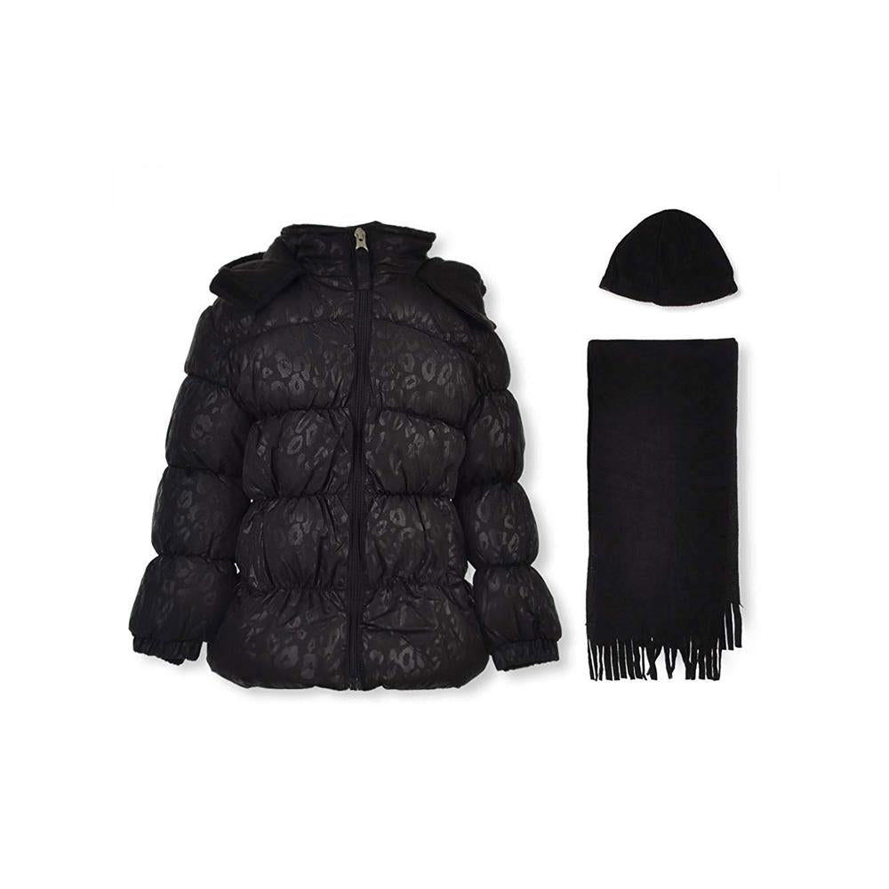 Pink Platinum Girls Puffer Jacket Hat Scarf Set