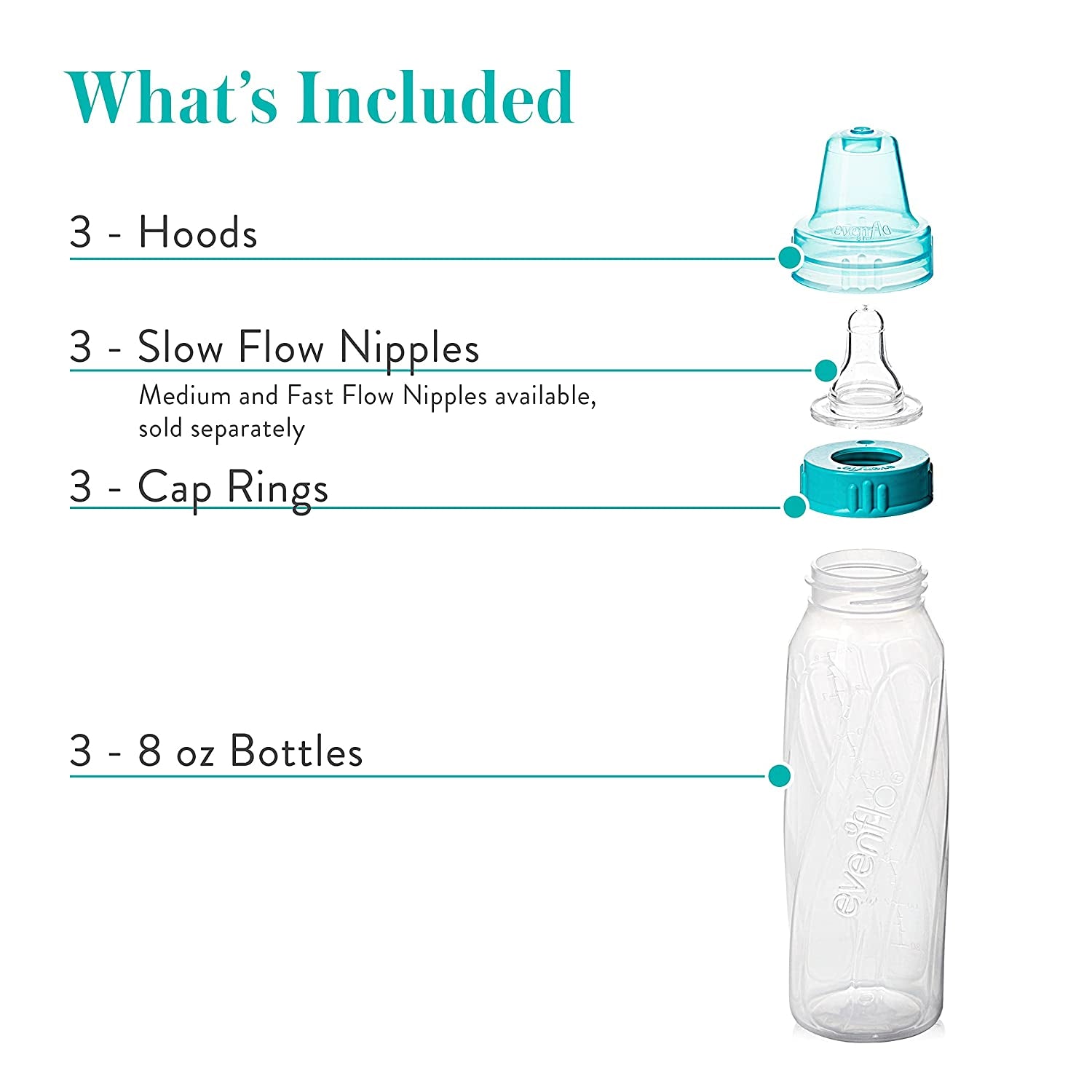 Evenflo Feeding Classic Plastic Baby Bottles, Color, 3 Pack - 8 oz