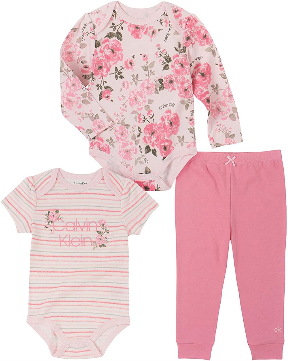 Calvin Klein Girls 0-9 Months 3-Piece Floral Bodysuit Pant Set