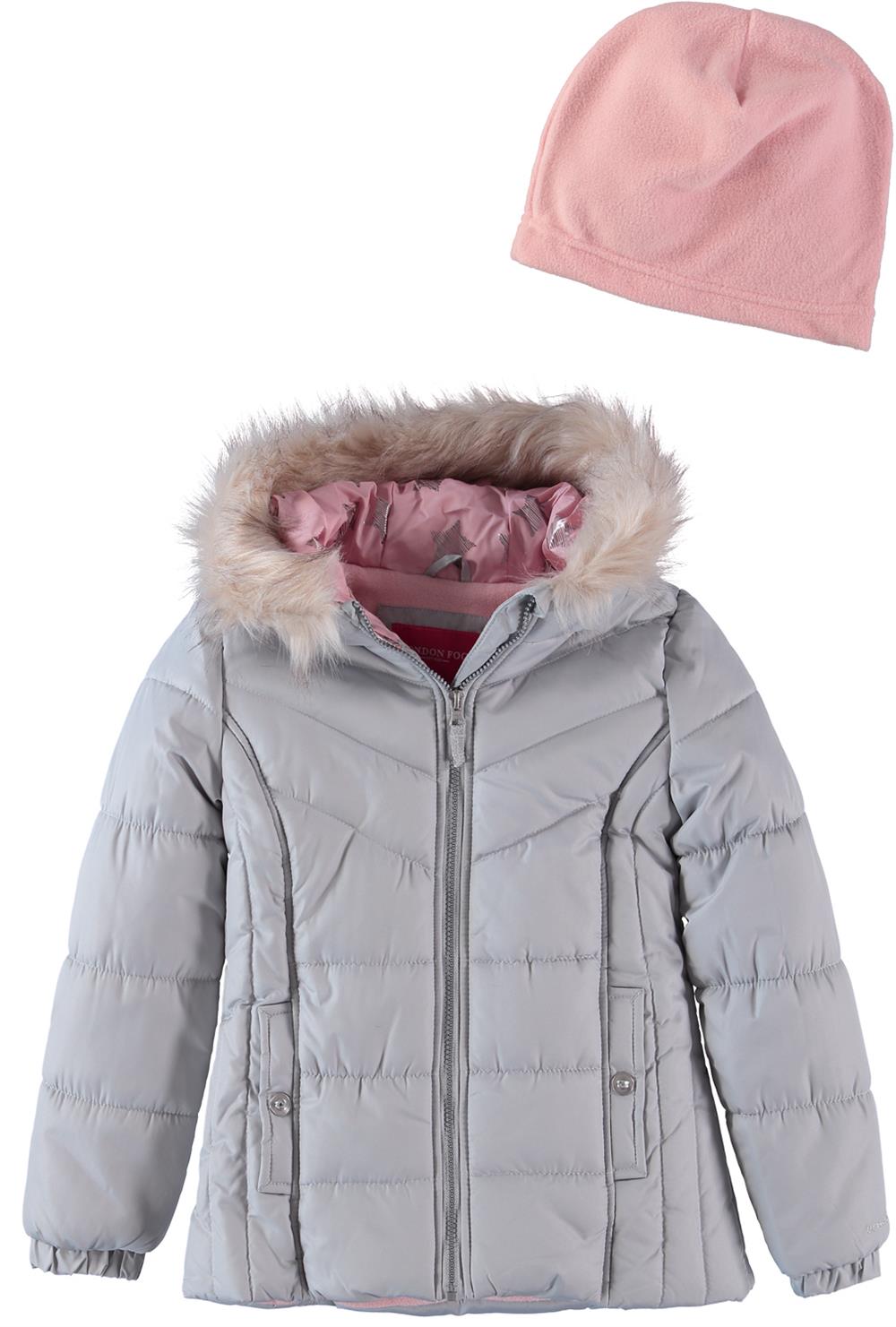 London Fog Girls 7-16 Bubble Jacket with Fleece Hat