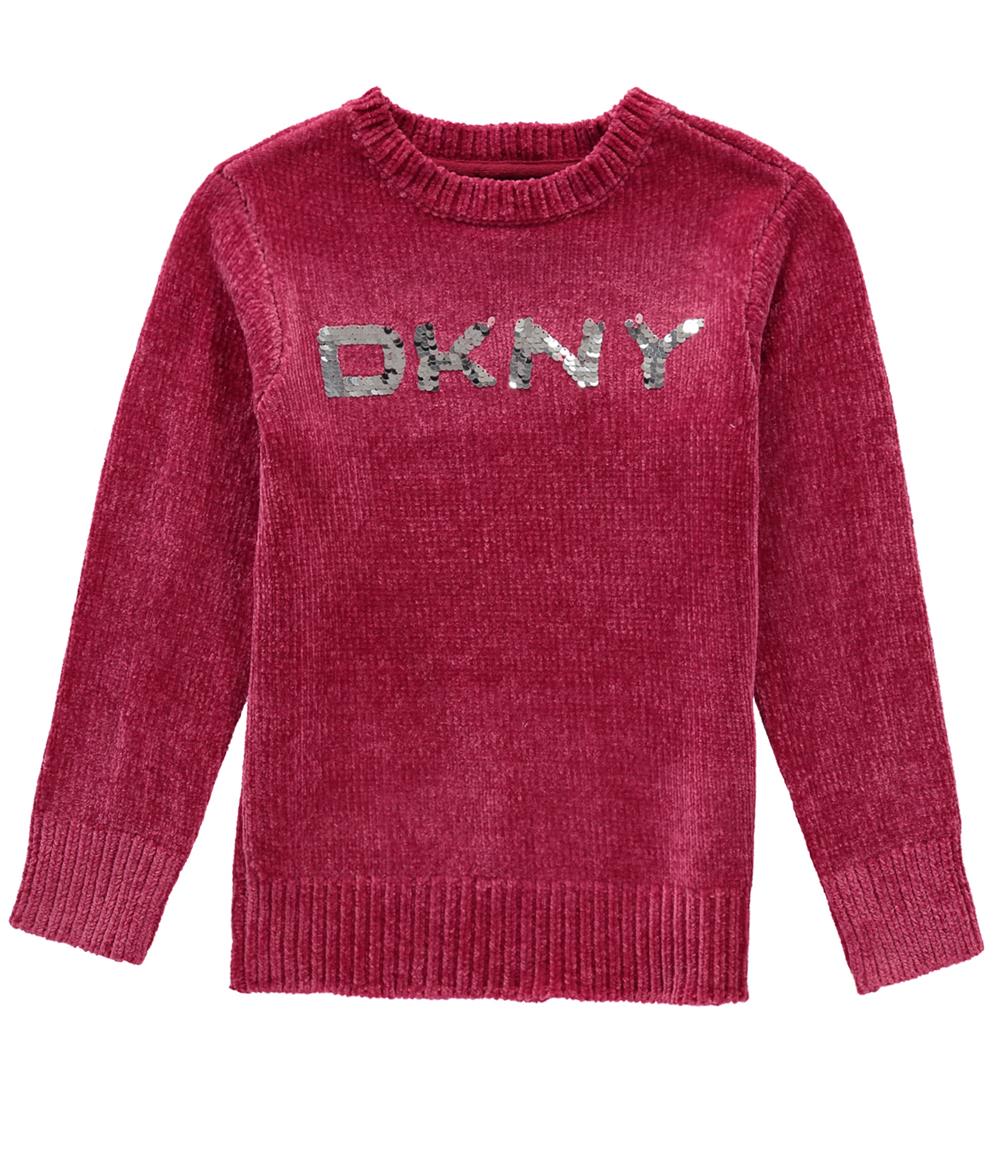 DKNY Girls 4-6X Flip Sequin Long Sleeve Chenille Sweater