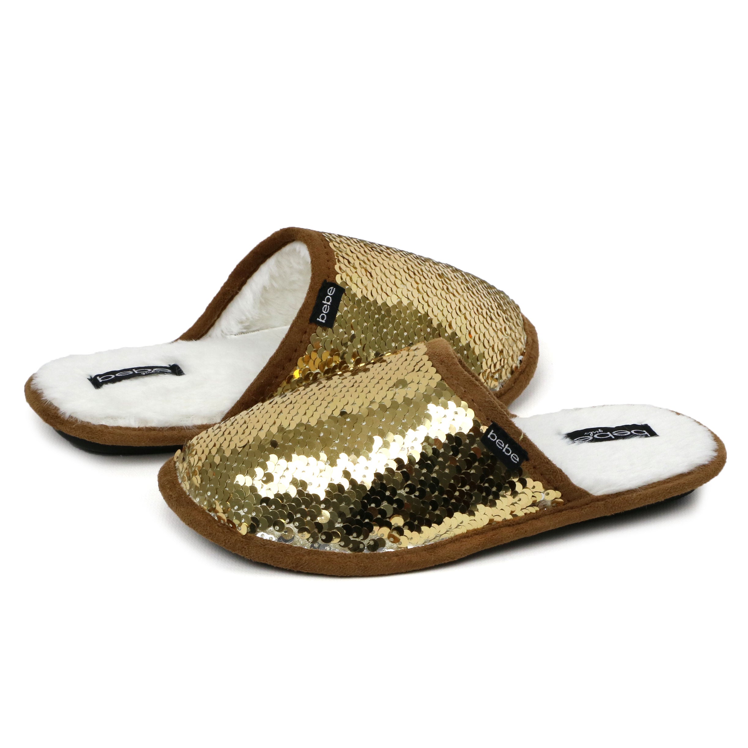 Bebe Girls Plush Flip Sequin Slippers (Little Kid)