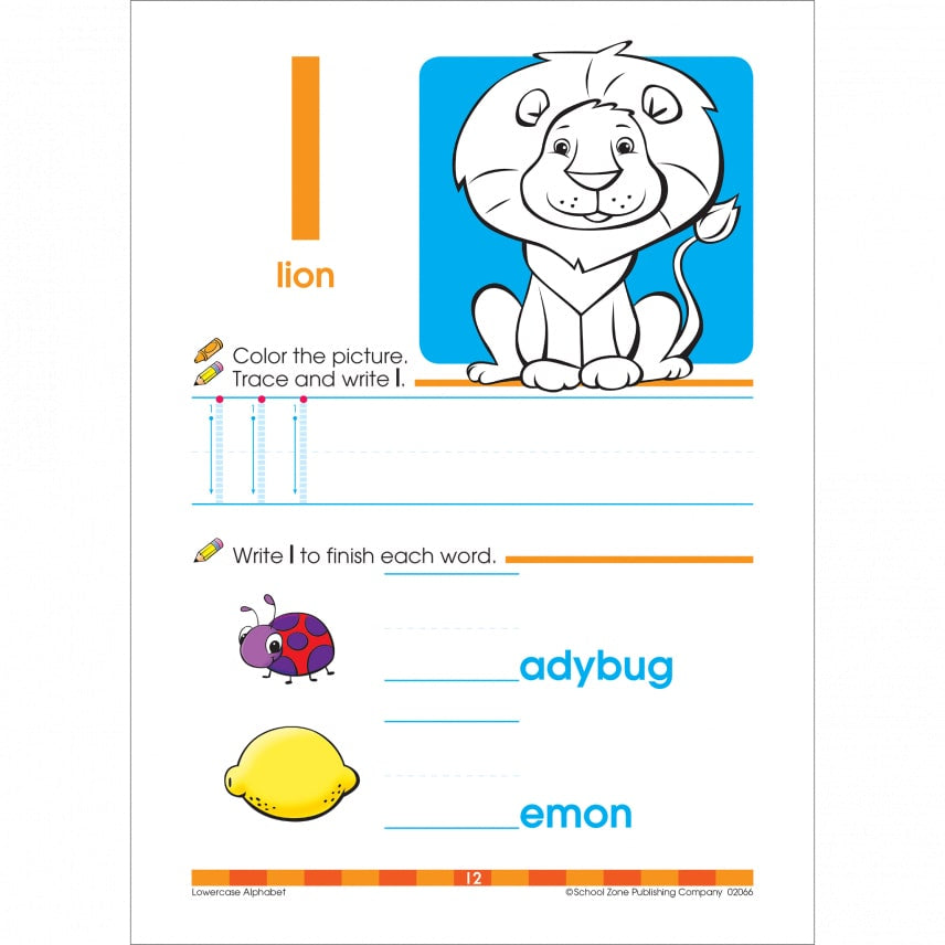 School Zone Lowercase Alphabet Preschool Workbook