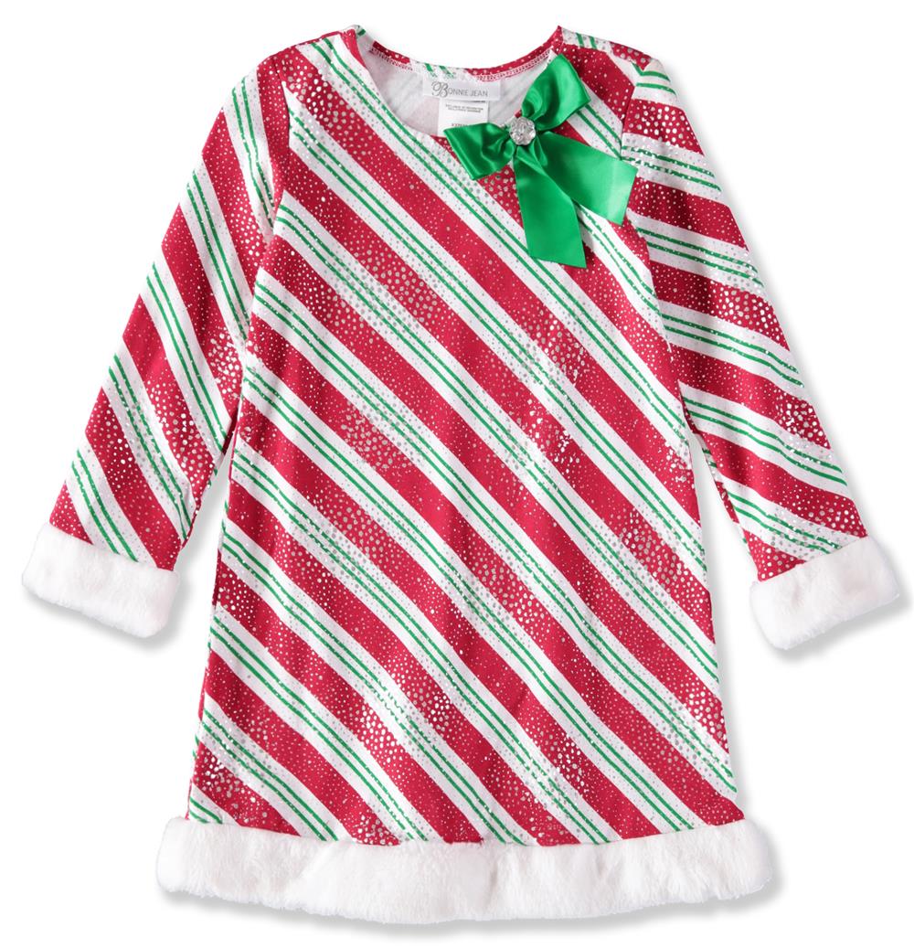 Bonnie Jean Girls 4-6X Candy Cane Faux Fur Dress