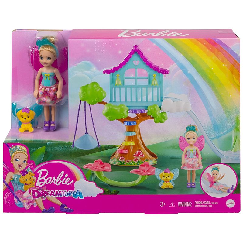 Mattel Barbie Dreamtopia Chelsea Fairy Doll and Fairytale Treehouse Playset with Seesaw