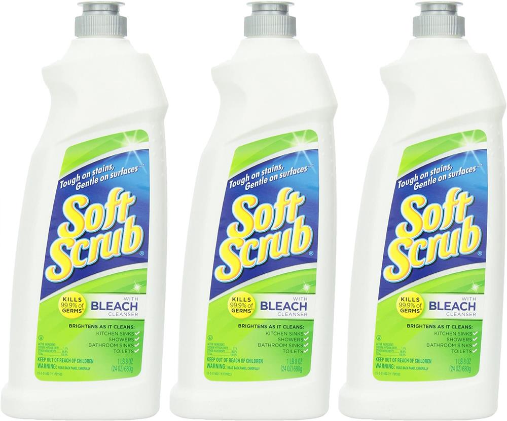 Soft Scrub Cleanser with Bleach Surface Cleaner, Kills 99.9% of Germs, 24 Fluid Ounces (3 Pack)