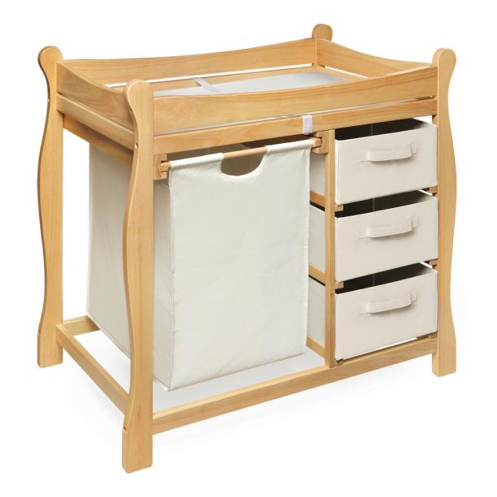 Badger Basket Sleigh Style Baby Changing Table with Laundry Hamper and 3 Storage Baskets