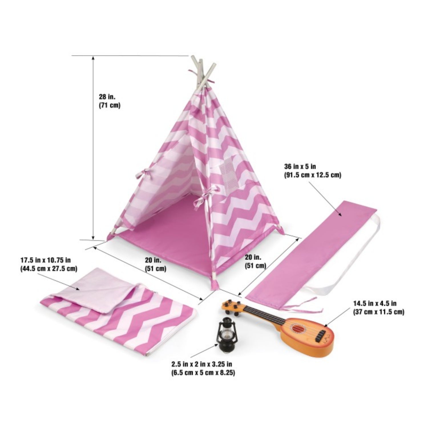 Badger Basket Camping Adventures Doll Tent Set with Accessories – Lavender/White