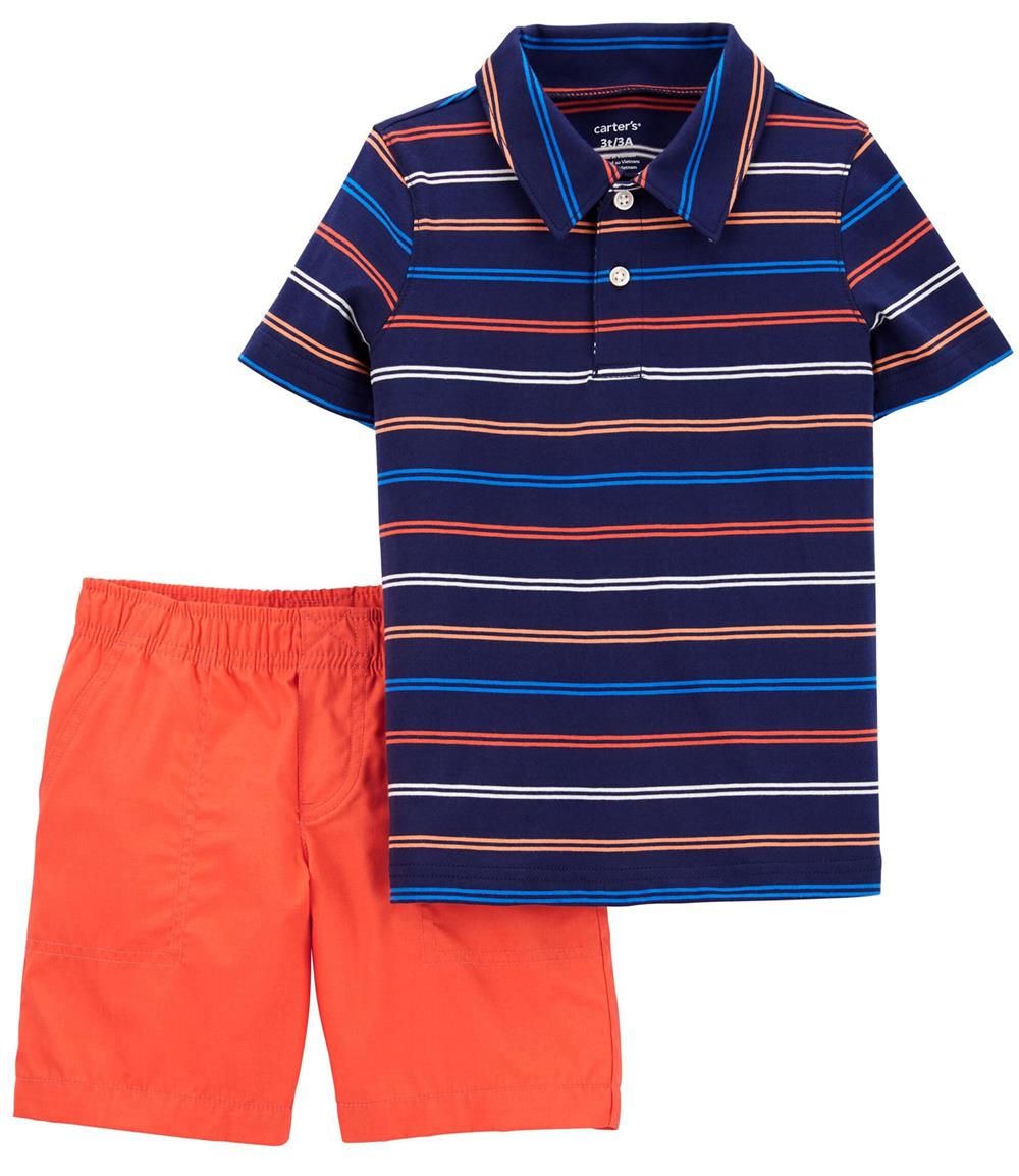 Carters Boys 2T-5T 2-Piece Striped Polo & Short Set