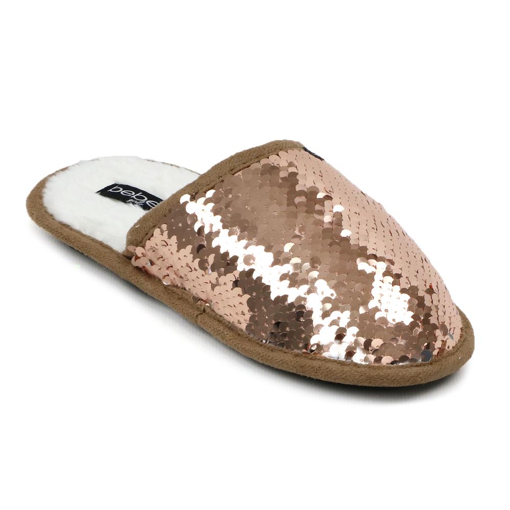 Bebe Girls Plush Flip Sequin Slippers (Little Kid)