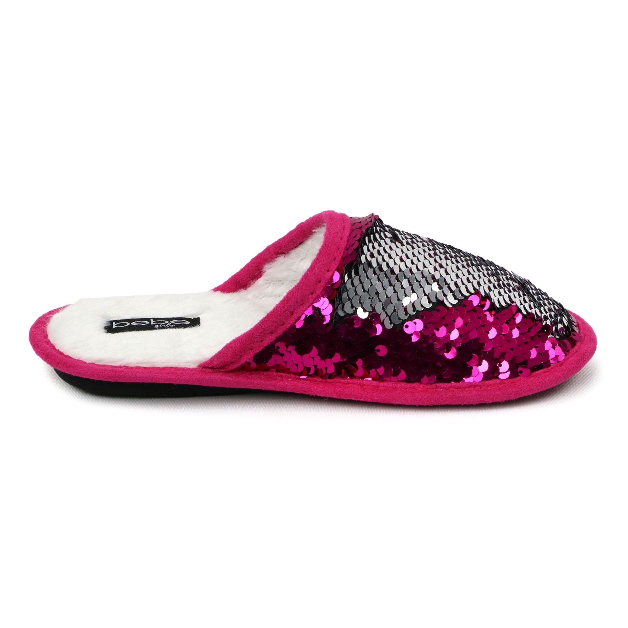 Bebe Girls Plush Flip Sequin Slippers (Little Kid)