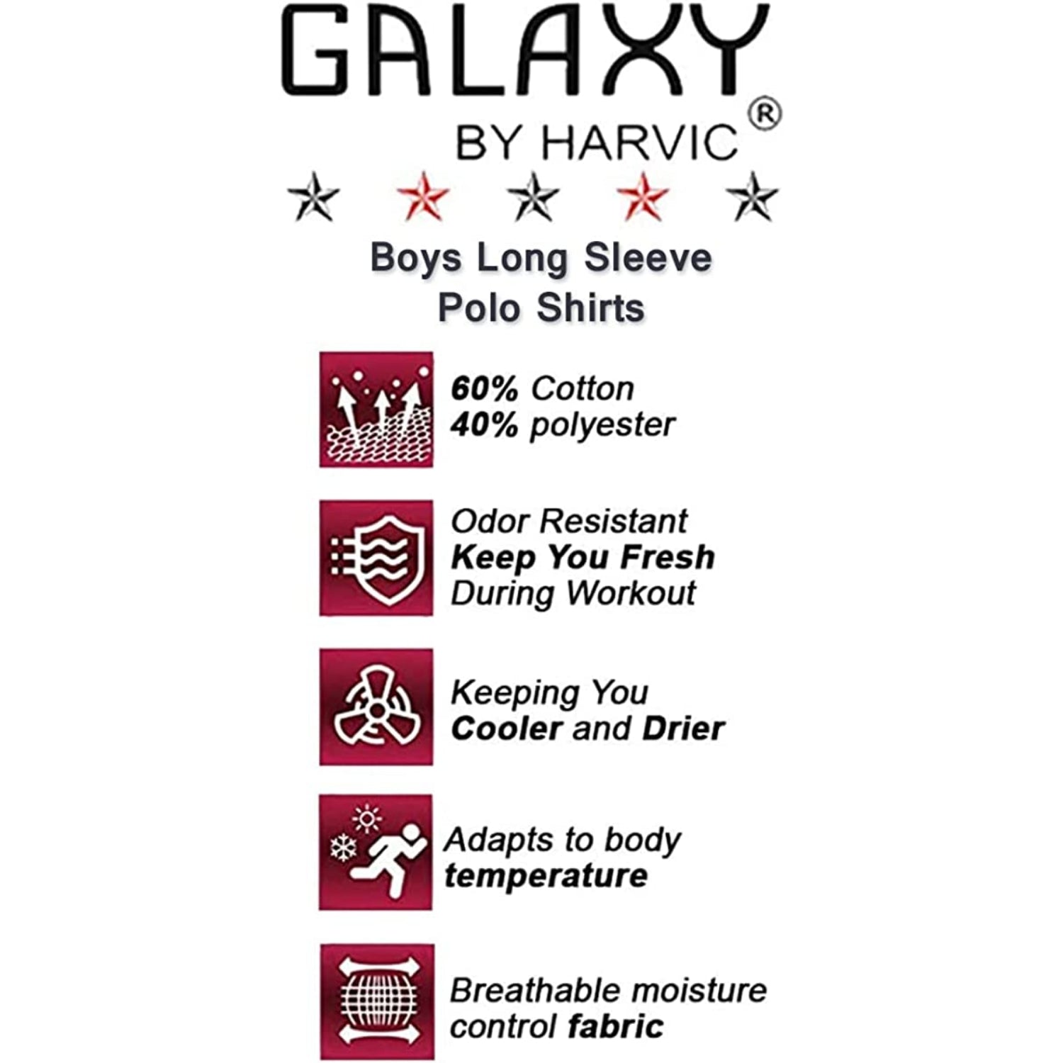 Galaxy Boys 8-20 Long Sleeve Polo School Uniform Shirt