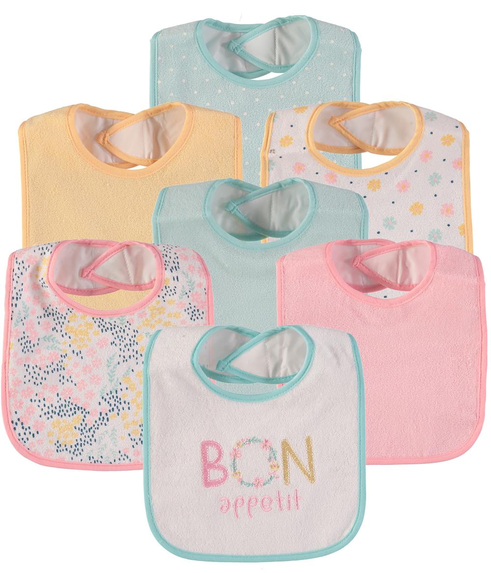 Bon Bebe Baby Girls 7-Pack Bibs with Waterproof Backing