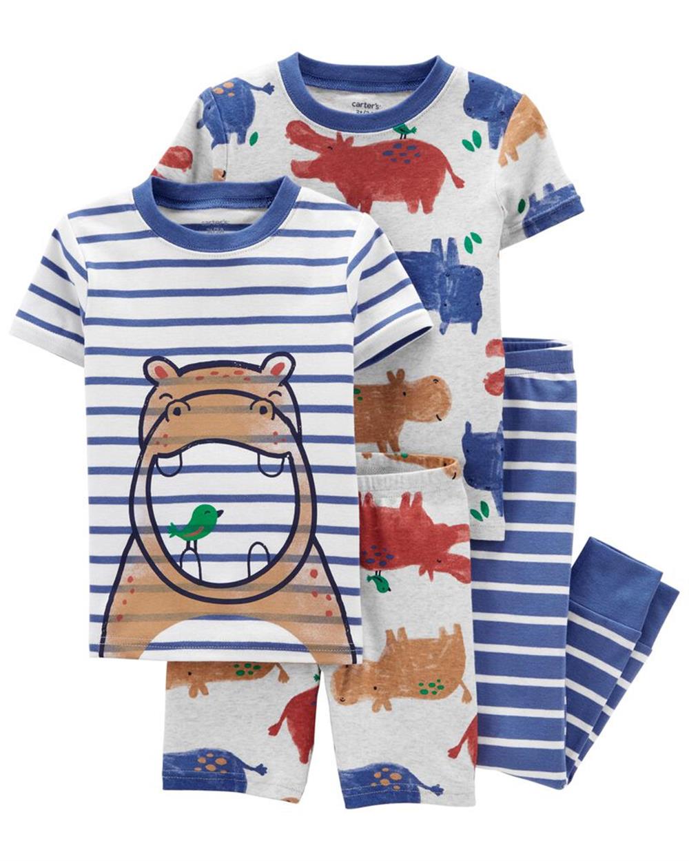 Carters Boys 12-24 Months 4-Piece Hippo 100% Snug Fit Cotton PJs