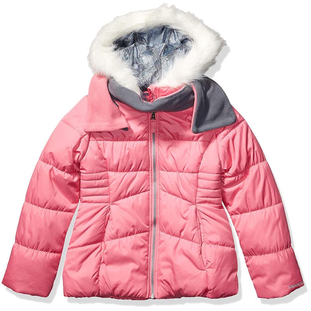 London Fog Girls Puffer Jacket with Scarf