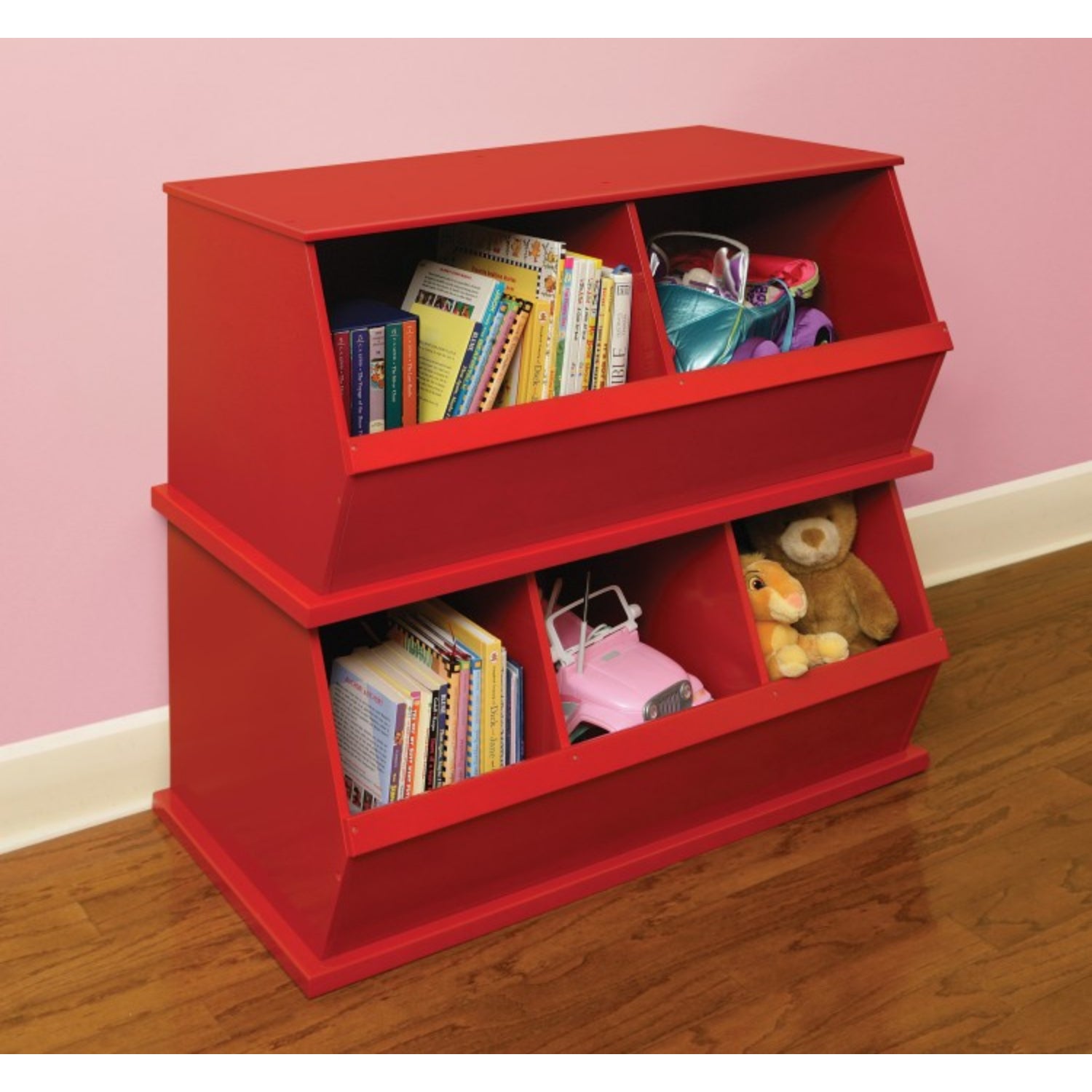 Badger Basket Three Bin Stackable Storage Cubby – Red