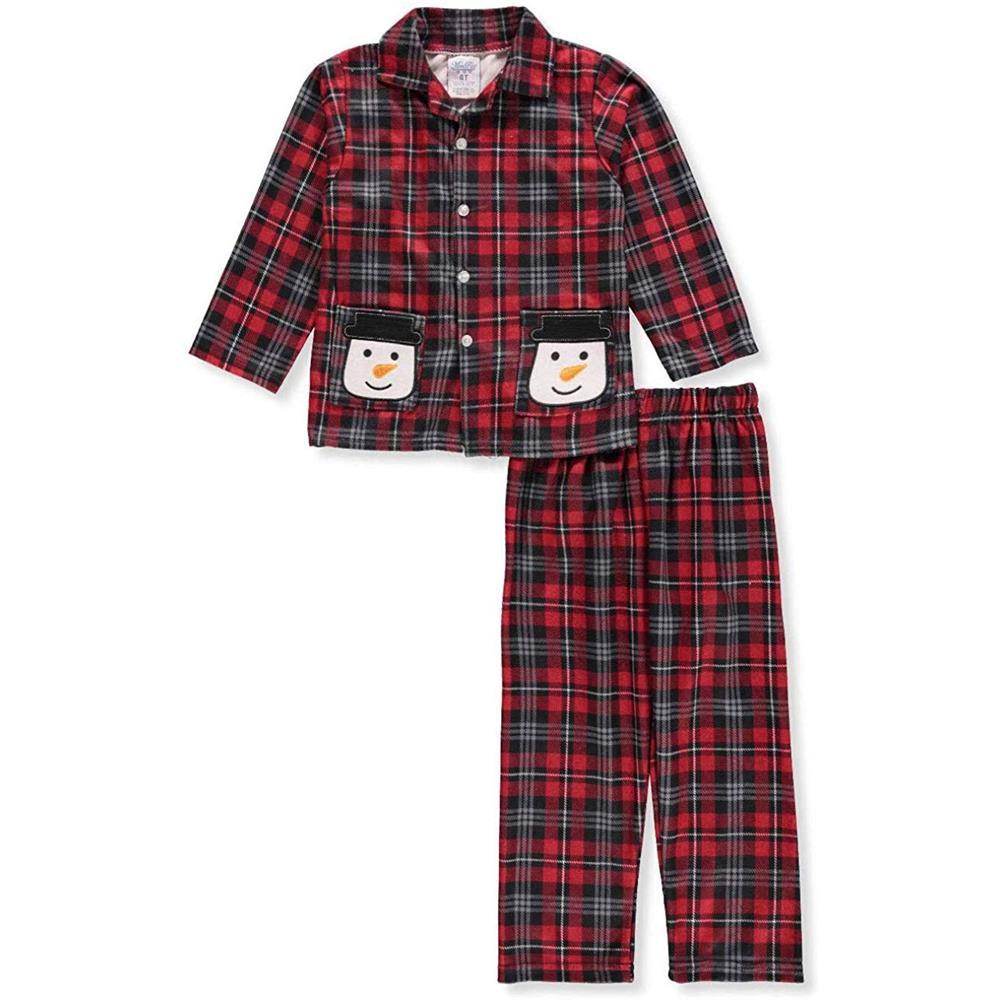 Mon Petit Boys 12-24 Months Plaid Snowman Pajama Set