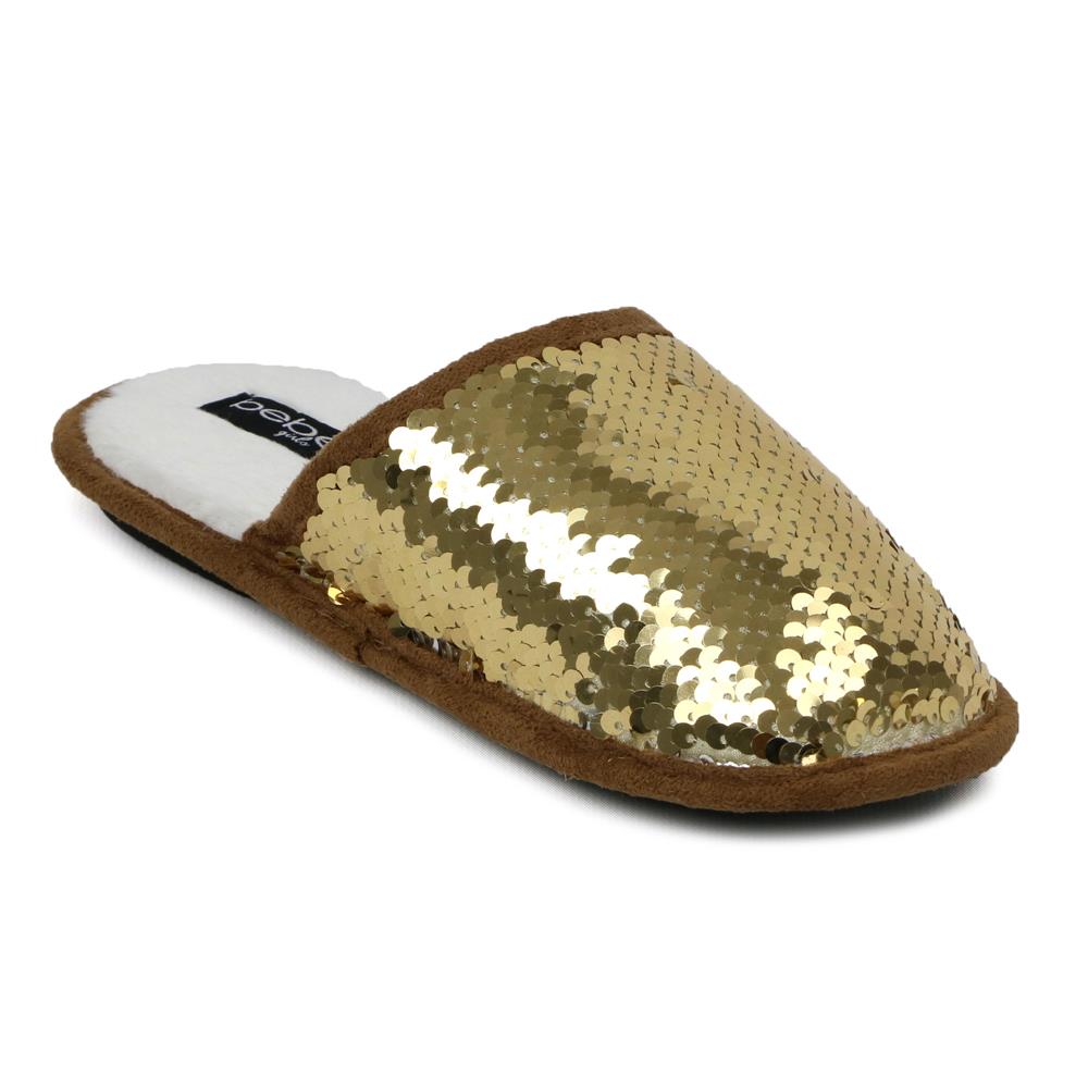 Bebe Girls Plush Flip Sequin Slippers (Little Kid)