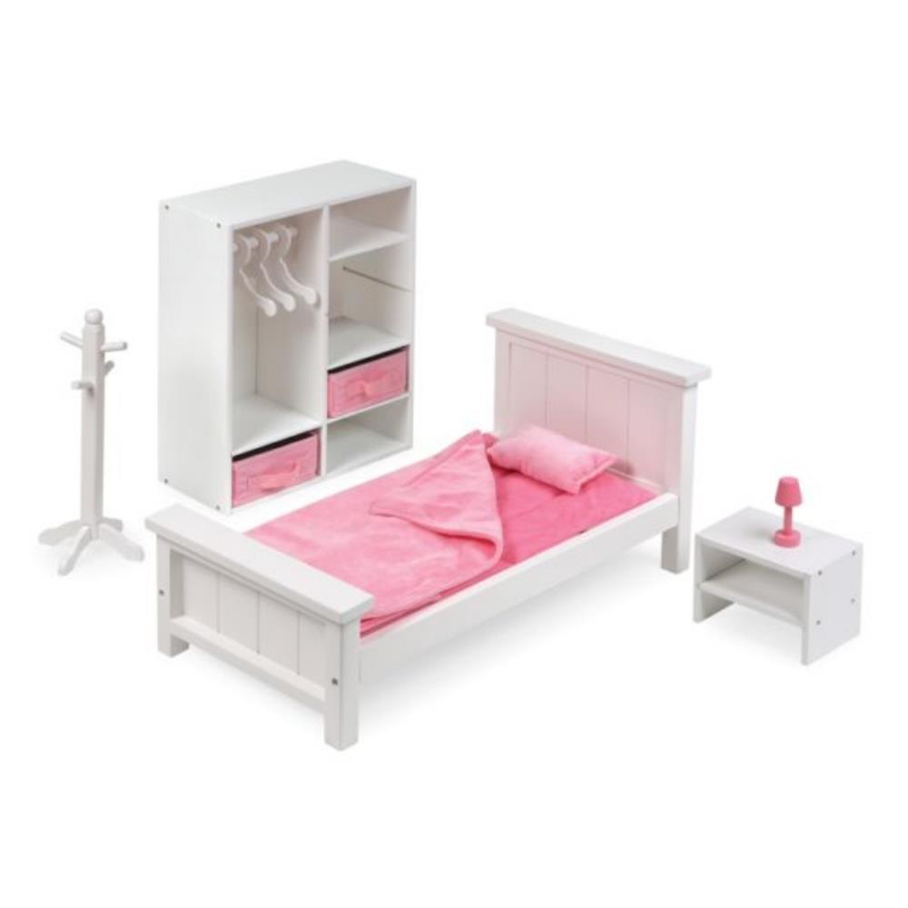 Badger Basket Bedroom Furniture Set for 18 inch Dolls – White/Pink