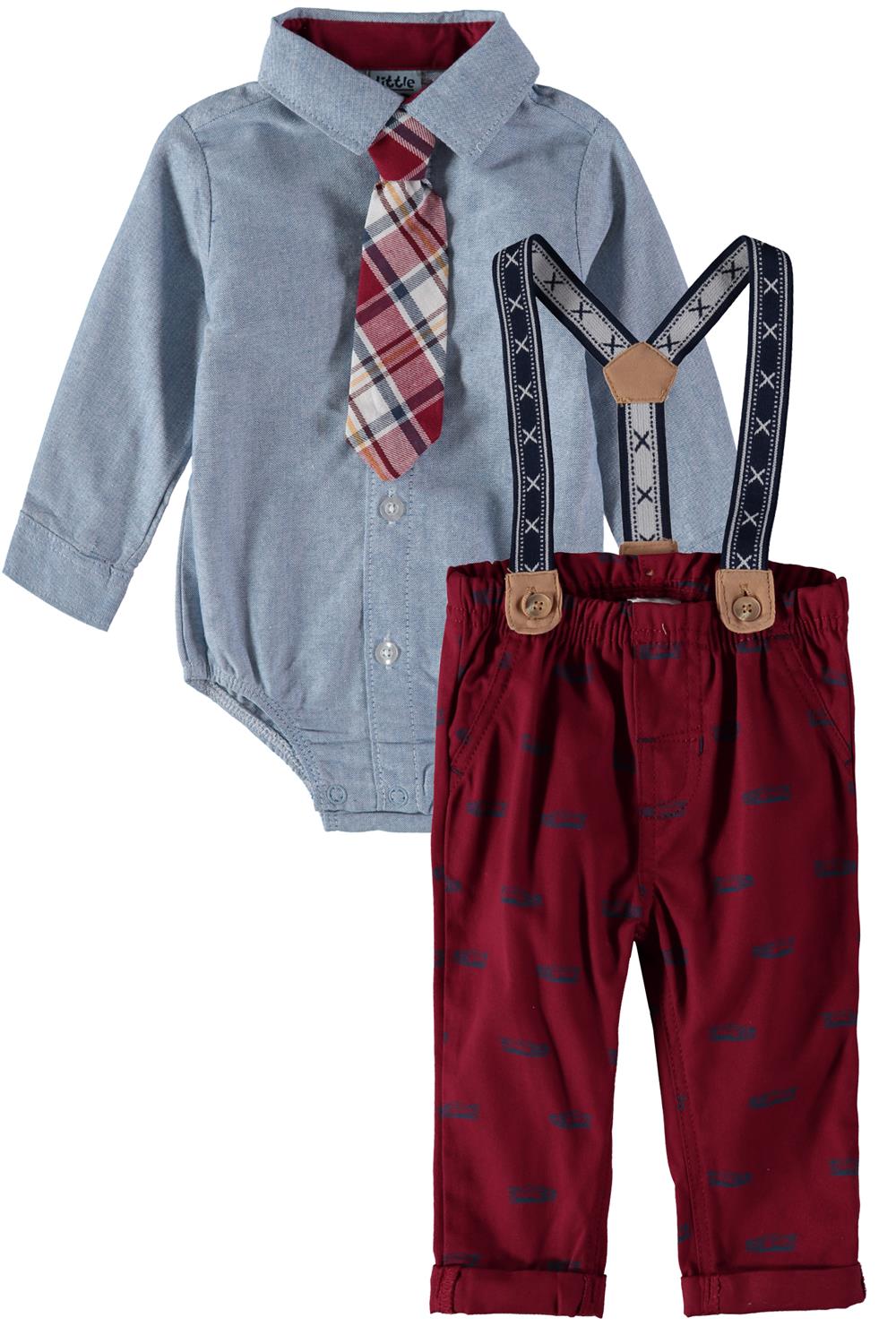 Little Lad Boys 0-9 Months Tie Suspender Pant Set