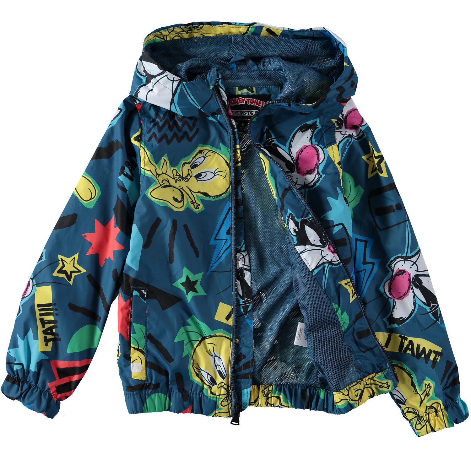 Members Only 2-16 Looney Tunes Zip-Up Hooded Windbreaker Jacket