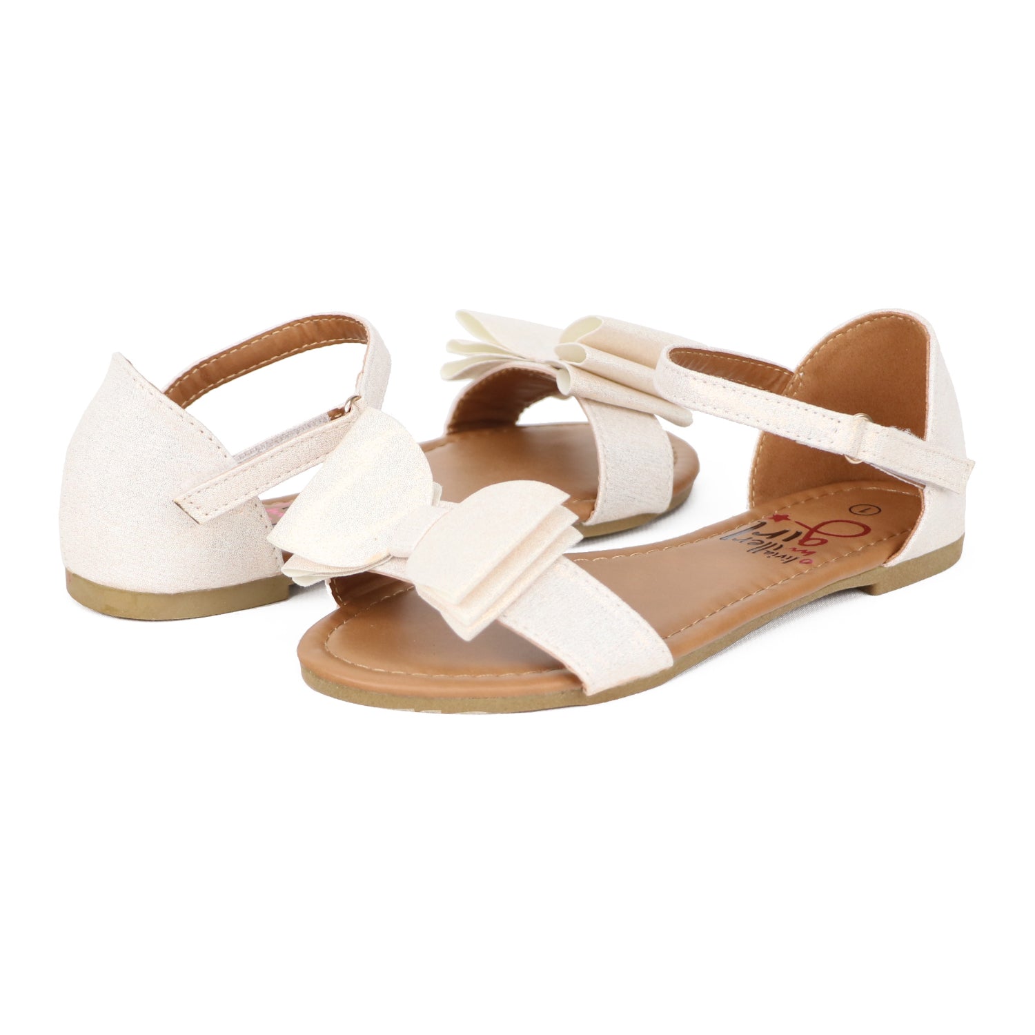 Olivia Miller Girls 11-5 Shimmer Sandal with Bow Flat Slip on Sandal Summer Shoes