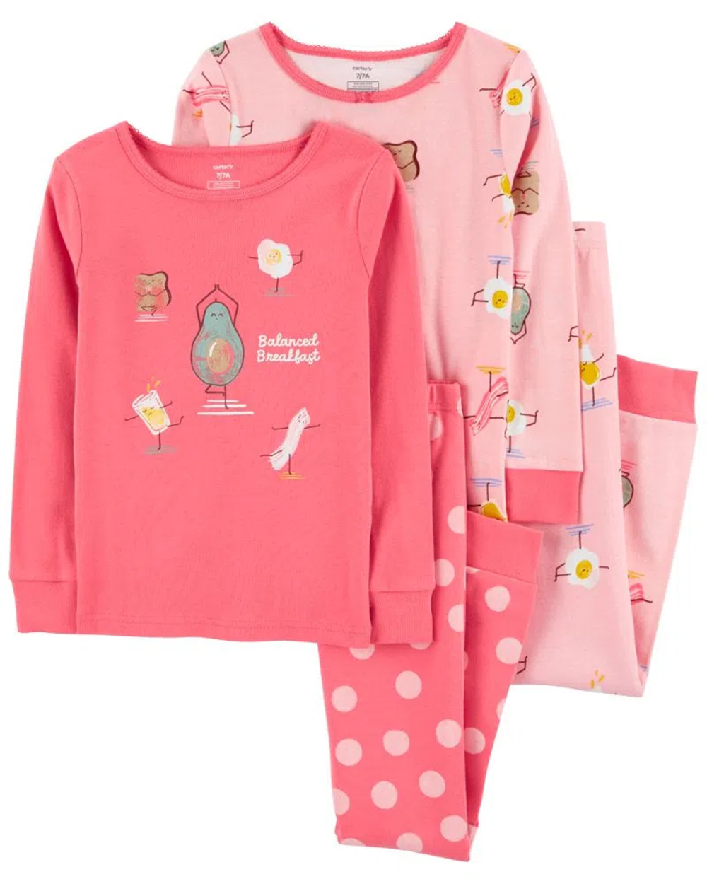 Carters Girls 4-6X 4-Piece Breakfast 100% Snug Fit Cotton PJs