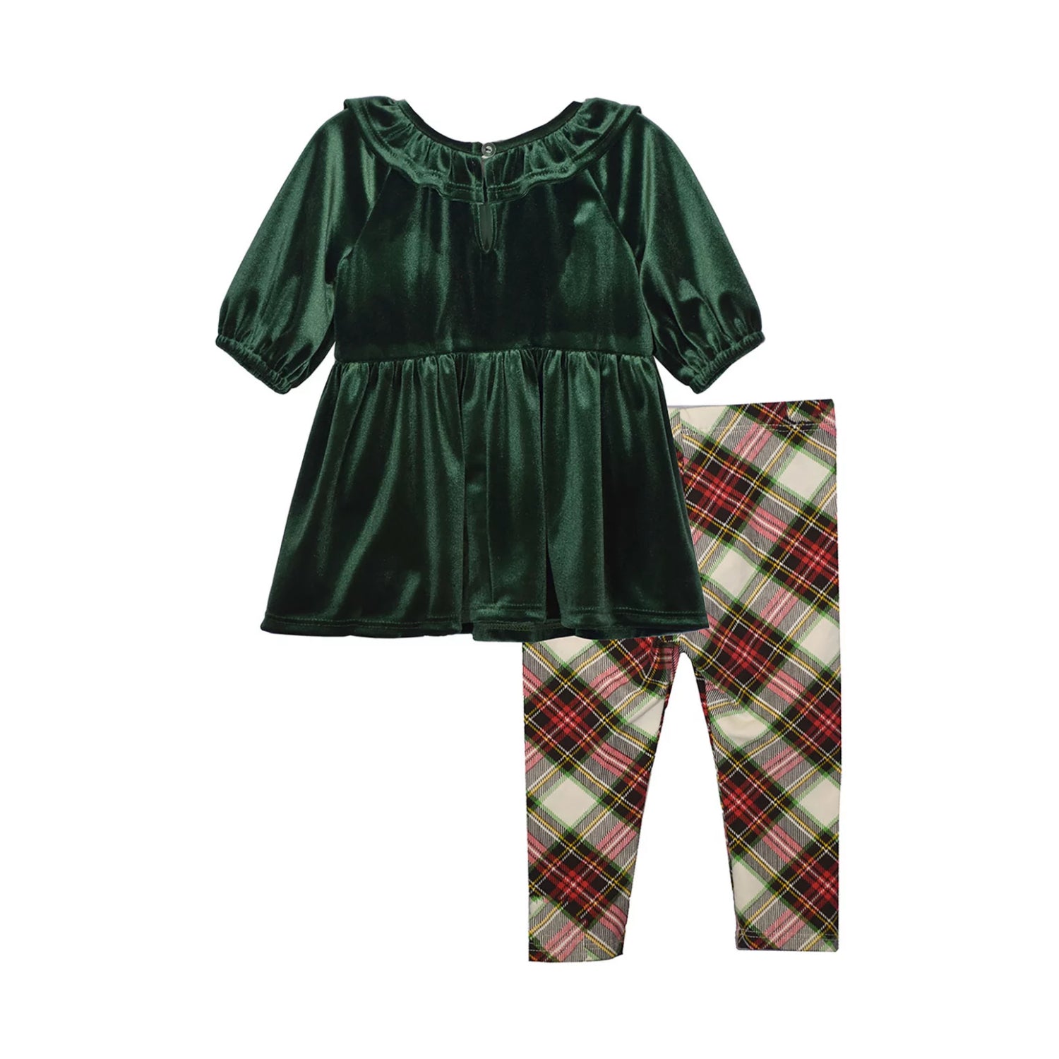 Bonnie Baby Girls 12-24 Months Velour Long Sleeve Plaid Tunic Legging Set