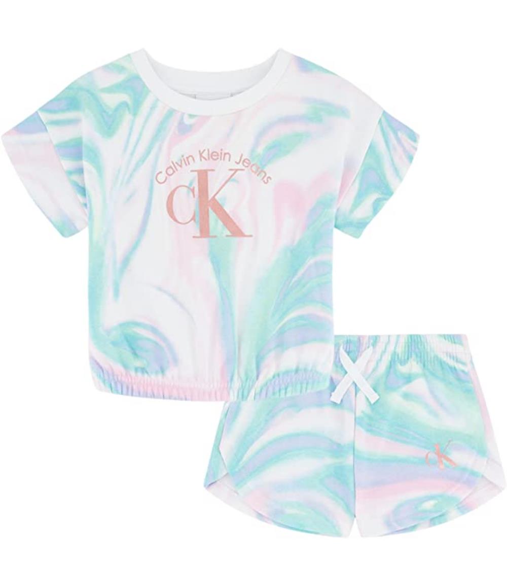 Calvin Klein Girls 4-6X Tie Dye French Terry Short Set