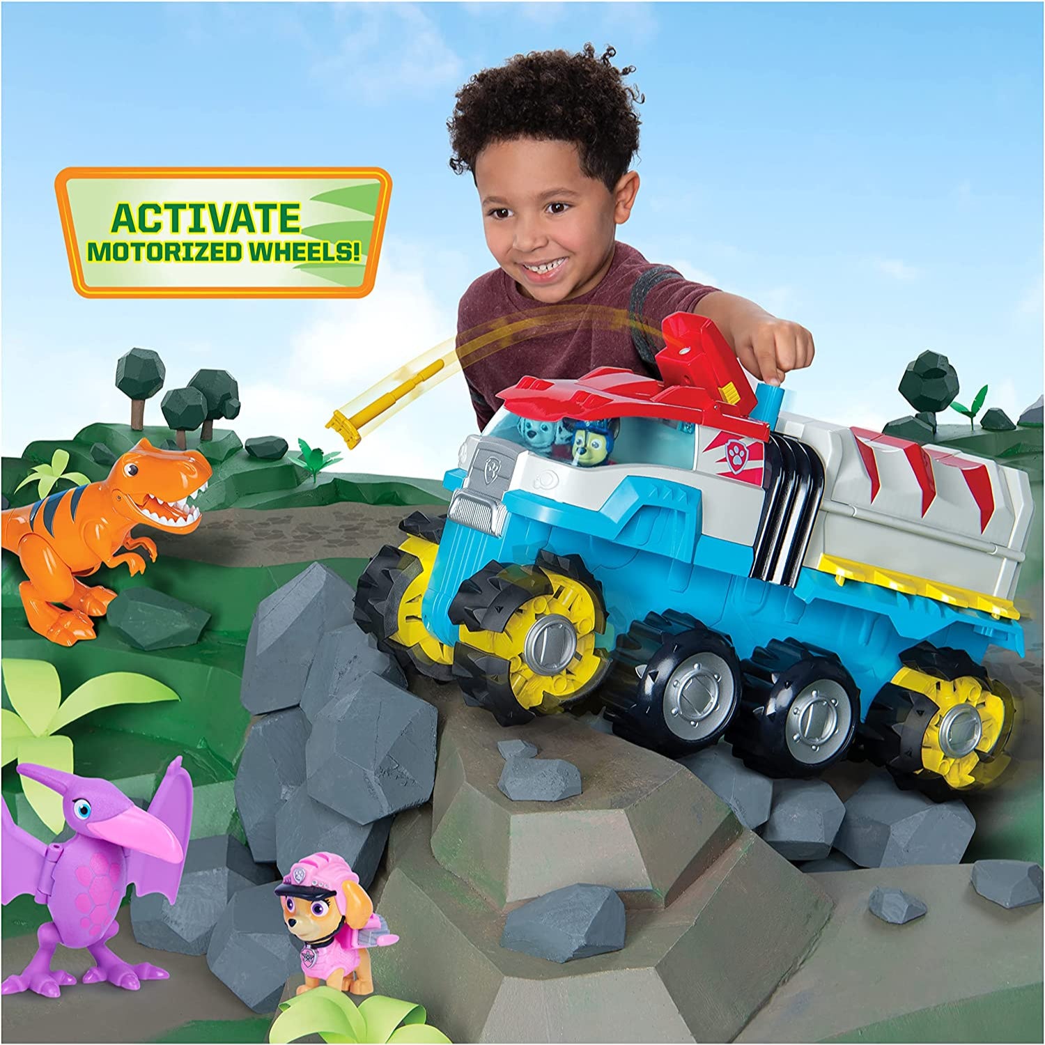 Paw Patrol Dino Patroller Motorized Vehicle with 3 Exclusive Bonus Action Figures