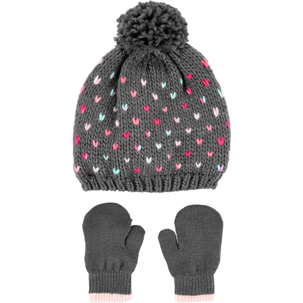 Carters Girls Pom Heart Hat Mitten Set