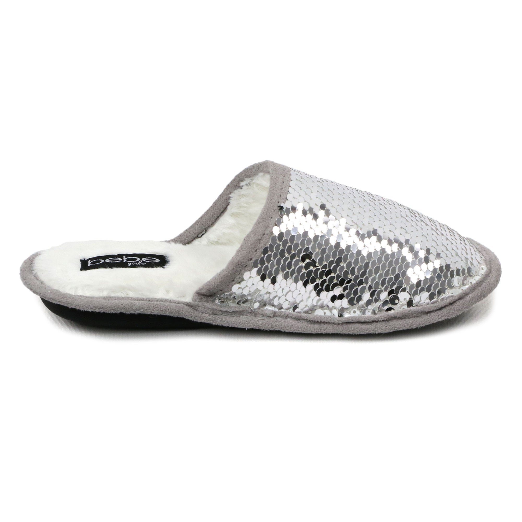 Bebe Girls Plush Flip Sequin Slippers (Little Kid)